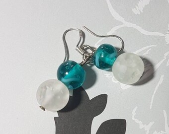 Blue and Frosted White Earrings