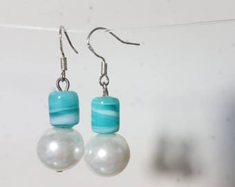 Blue and White Pearl Earrings