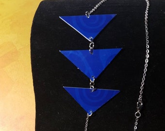 Recycled Dark Blue Triangle Off Centered Accent Necklace