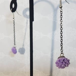 Lilac Purple and Black Chain Dangle Earrings image 2