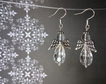 Guardian Angel Clear White and Silver Dangle Earrings