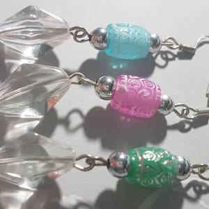 Blue Green Pink Aztec and White Earrings image 2