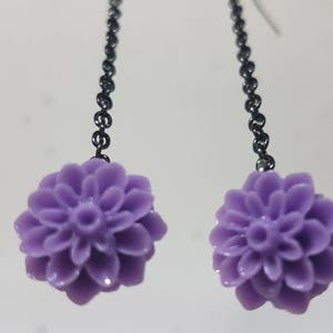 Lilac Purple and Black Chain Dangle Earrings image 4