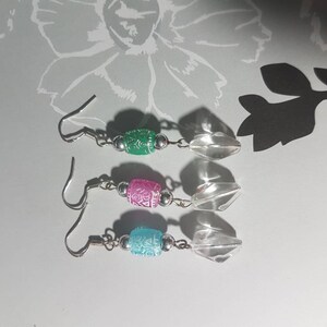 Blue Green Pink Aztec and White Earrings image 6