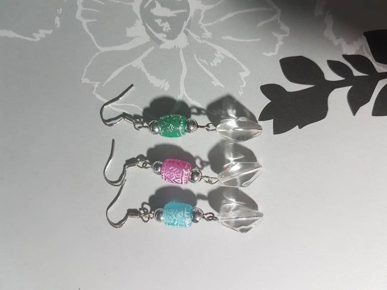 Blue Green Pink Aztec and White Earrings image 6