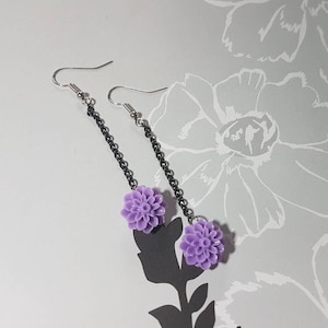 Lilac Purple and Black Chain Dangle Earrings image 1