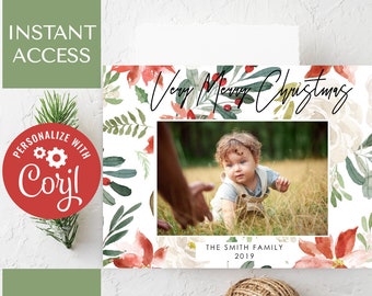 Boho Christmas Card Custom Photo, Minimalist Photo Christmas Card Template, Modern Christmas Photo Card, Photo Christmas Card, Holiday Card
