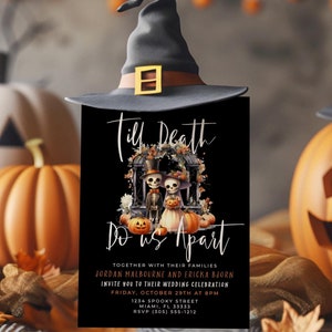 Halloween-Hochzeitseinladungsvorlage, Halloween-Einladung, Skeletthochzeitseinladung, Gothic-Hochzeit einladen, bis der Tod uns scheidet