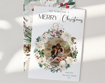Boho Christmas Card Custom Photo, Minimalist Photo Christmas Card Template, Modern Christmas Photo Card, Photo Christmas Card, Holiday Card