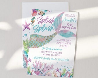 Invitación de cumpleaños de sirena, invitación de cumpleaños de Mermaid Bash Under the Sea, invitaciones de sirena, invitación de la Sirenita