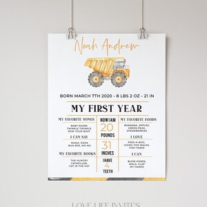 Birthday Milestone Poster, Contruction Birthday Milestone Sign, Dump Truck Milestone Board, First Birthday Chalkboard Sign Editable Template