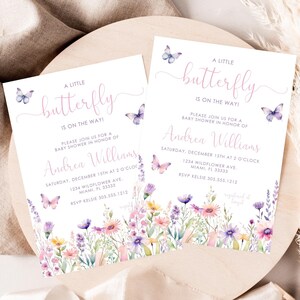 Butterfly Baby Shower Invitation, Purple Butterfly Invitation Template, Butterfly Baby Shower Invitation Girl, Butterflies and Flowers Pink