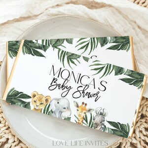 Chocolate Bar Wrapper, Safari Candy Bar Label, Greenery Safari Baby Shower, Jungle Birthday Favors Template, Chocolate Bar Printable