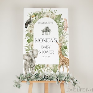 Safari Welcome Sign, Boho Safari Baby Shower Welcome Sign, Modern Jungle Animals Baby Shower Decoration, Entry Printable Instant Download