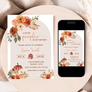 Pumpkin Baby Shower Invitation A Little Pumpkin is on the Way Baby Shower Invite Fall Baby Shower Autumn Baby Shower Editable Template