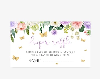 Butterfly Baby Shower Luier Loterij, Vlinders Baby Shower Luier Loterij Ticket, Baby Girl Baby Shower Template, Butterfly Thema Afdrukbaar