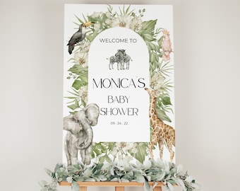 Safari Willkommensschild, Boho Safari Baby Shower Willkommensschild, moderne Dschungel Tiere Baby Shower Dekoration, Eintrag Printable Instant Download