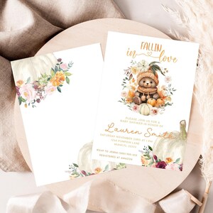 Falling in Love babyshower uitnodiging herfst teddybeer babyshower nodigt kleine pompoen babyshower uitnodiging babyshower Evite sjabloon