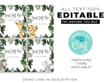Safari Baby Shower Sign Templates, Baby Animals, Editable Custom Sign, Welcome Sign, Printable, Jungle, Safari Party, Instant Download