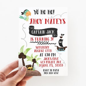 Plantilla de invitación de cumpleaños de pirata, Invitación de pirata, Fiesta de cumpleaños de pirata, Invitación de cumpleaños de niño, Evite, Editable, Descarga digital