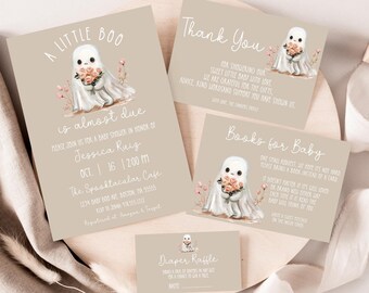 A Little Boo is Almost Due Baby Shower Invitation Halloween Baby Shower Bundle Ghost Baby Shower Set Boho Fall Baby Shower Gender Neutral
