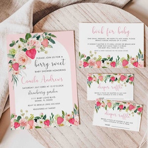 EDITABLE Berry Sweet Baby Shower Bundle, Berry Sweet Baby Shower Invite, Berry Sweet Invitation, Strawberry Baby Shower Invitation Templates