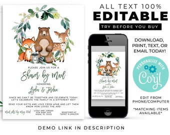 Baby Shower by Mail, Woodland Baby Shower Invitation, Woodland Invitation, Virtual Baby Shower, Woodland Animals. Baby Shower Invites, Evite