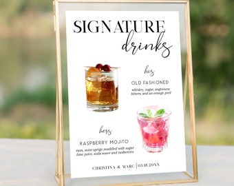 Signature Drink Sign, Signature Cocktail Sign, Wedding Drink Sign, Specialty Cocktail Sign, Wedding Cocktail, His And Hers Signature Drinks