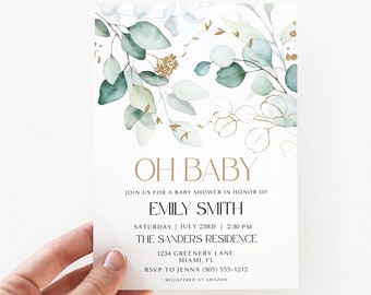Greenery Baby Shower Invitation, Baby Shower Invite, Botanical Baby Shower Invite, Gender Neutral, Editable Baby Shower Template, Eucalyptus