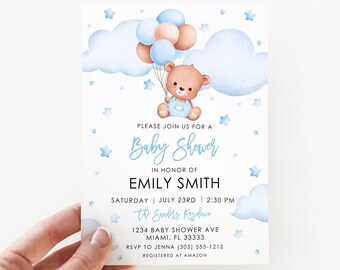 Bear Baby Shower Invitation, Teddy Bear Baby Shower Invite, Boy Baby Shower Template, Bear Invitation, Boy Baby Shower, Digital Invitation