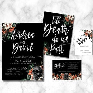 Halloween Wedding Suite, Halloween Wedding Invitation, RSVP, Gothic Wedding Invitation Template, Skulls Wedding Invitations, Wedding Set