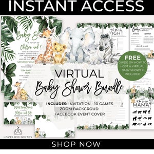 Virtual Baby Shower Bundle, Safari Baby Shower Invitation, Online Baby Shower Templates, Jungle Animals Baby Shower, Safari Animals Party