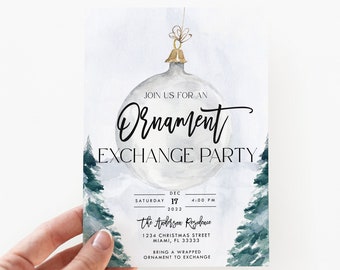 Ornament Christmas Party Invitation, Holiday Party Invitation Template, Editable Ornament Christmas Invitation, Ornament Exchange Invite