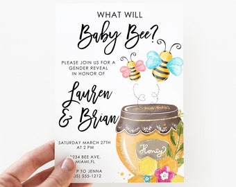 Editable Bee Gender Reveal Invitation What Will Baby Bee Invitations Bumble Bee Gender Neutral Invite Printable Template Instant Download
