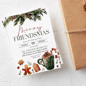Christmas Party Invitation, Friendmas Party Invitation, Holiday Party Invitation, Friends Christmas Dinner Invitation Template, Adult Party