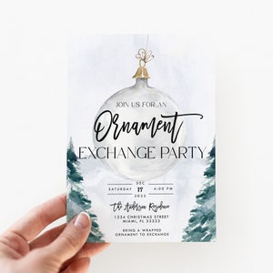 Ornament Christmas Party Invitation, Holiday Party Invitation Template, Editable Ornament Christmas Invitation, Ornament Exchange Invite