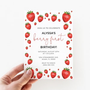 Berry Erster Geburtstag Einladung, Erdbeer Geburtstag Einladung, Erdbeer Geburtstagsgeschenk, 1. Geburtstag Mädchen, Berry Sweet Birthday Einladung