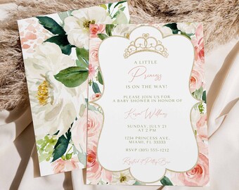 Princess Baby Shower Invitation, Pink and Gold Baby Shower, Floral Baby Shower Invites, Blush Invitation, Girl Baby Shower Invitation