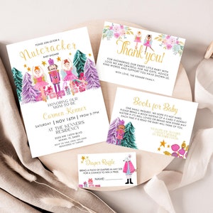 Nutcracker Baby Shower Invitation Sugar Plum Fairy Winter Baby Shower Bundle Pink Nutcracker Ballerina Baby Shower Invites Books for Baby