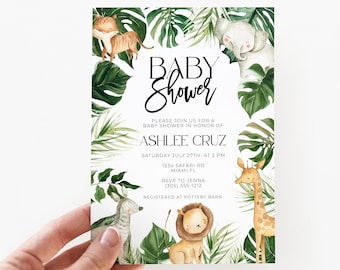 Safari Baby Shower Invitation, Jungle Baby Shower Invite, Safari Invitation, Safari Animals Invitation Template, Elephant Baby Shower Invite