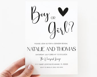 Gender Reveal Invitation, Minimalist Gender Reveal Party Invites, Boy or Girl, He or She, Gender Reveal Ideas, Digital Invitation Template