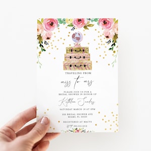 Traveling from Miss to Mrs Bridal Shower Invitation, Miss to Mrs Bridal Shower Invite, Editable Bridal Shower Party, Travel Wedding Template