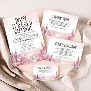 Baby It&#39;s Cold Outside Baby Shower Invitation Wonder Wonderland Baby Shower Bundle Pink Baby Shower Invites Books for Baby Diaper Raffle