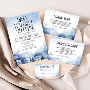 Baby It&#39;s Cold Outside Baby Shower Invitation Wonder Wonderland Baby Shower Bundle Blue Baby Shower Invites Books for Baby Diaper Raffle