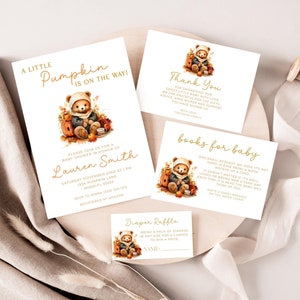 Een beetje pompoen babyshower uitnodigingsset herfst beer babyshower bundel pompoen en beer babyshower uitnodiging luier loterij boeken voor baby