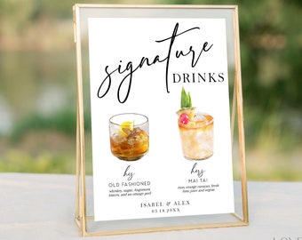 Signature Drinks Sign Template, Signature Cocktail Sign, Minimalist Wedding Bar Menu Sign, His and Hers Bar Sign, Drink Editable Template