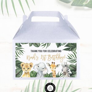 Safari Birthday Favors, Gable Goody Box Label, Instant Download Jungle Animal Box Label, Printable Gable Gift Box Label, Birthday Decor
