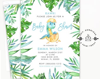 Dinosaur little one shower invitation Etsy picture relating to Free Printable Dinosaur Baby Shower Invitations called Dinosaur little one shower invitation Etsy