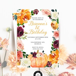 Little Pumpkin Birthday Invitation, Pumpkin 1st Birthday Invitation, A Little Pumpkin Is Turning One Invite, Fall Birthday Invitation Girl
