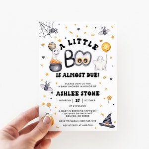Halloween Baby Shower Invitation, Gothic Baby Shower Invitation, Cute Halloween Shower Invite, A little Boo Baby Shower Invite Couple Shower
